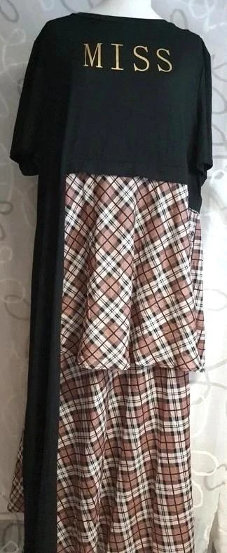 Robe longue asymétrique noire à carreaux "MISS" 48 - 4XL